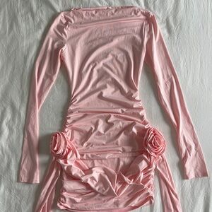 Pink Long Sleeve Dress with rosette Accents